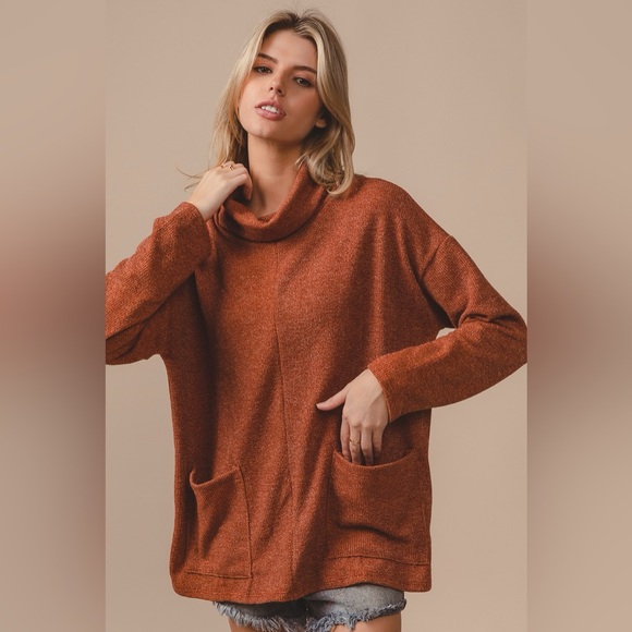 BiBi Piper Rib Double Pocket Turtle Neck Sweater🆕 - Picture 2 of 6